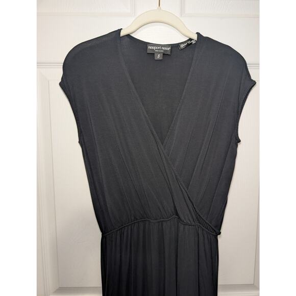 Black Jersey Maxi Dress Vneck Faux Wrap Womens Sz S Short Sleeves Newport News - Picture 3 of 9